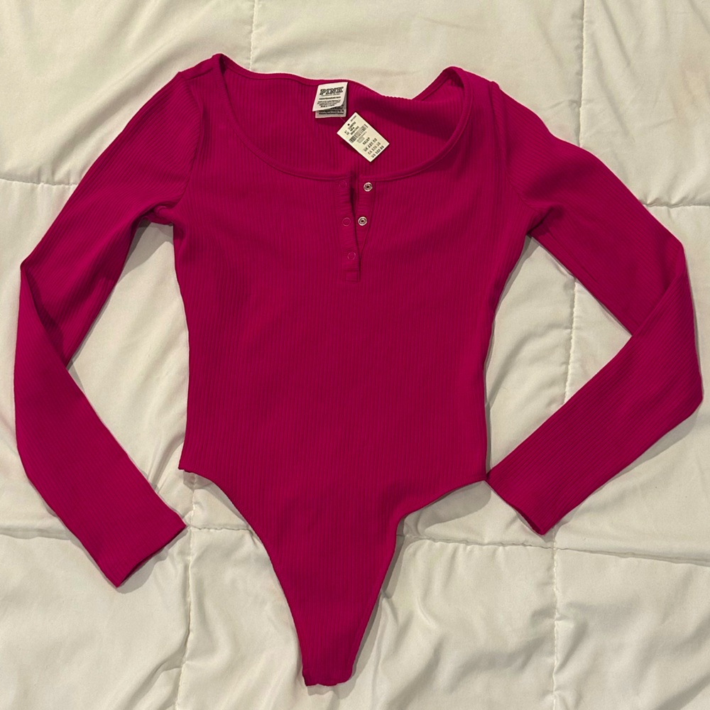 PINK (Victoria Secret) Longsleeve bodysuit. Hot Pink.